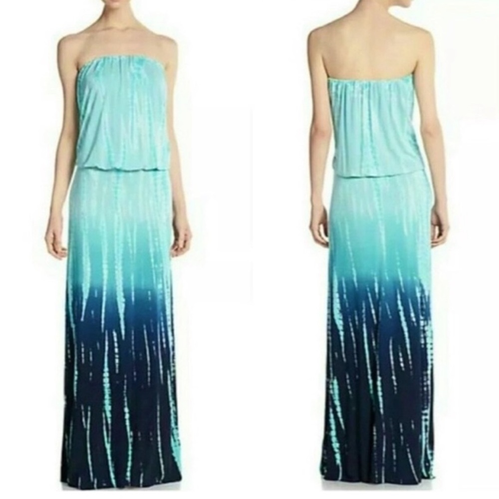 YOUNG, FABULOUS & BROKE Sydney Strapless Maxi Dress Blue Tie Dye